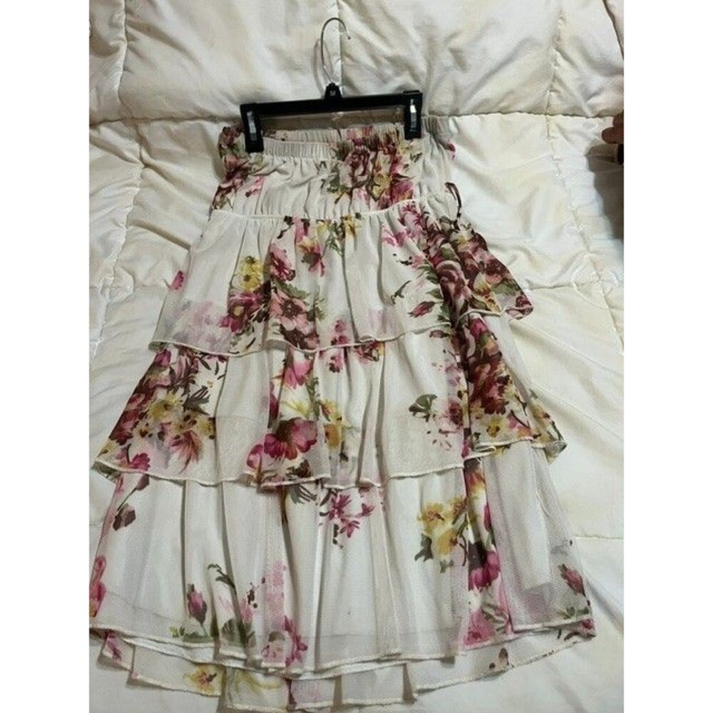 Rue21 Floral Ruffle Mini Dress Sheer Layered Elastic Waist Women’s Small